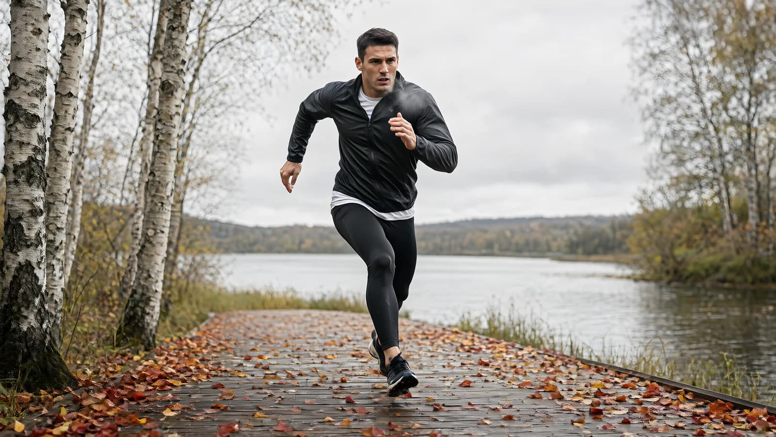 Man Running on a Wooden Boardwalk