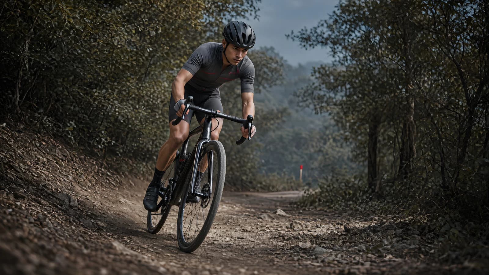 Cyclist on a Forest Trail