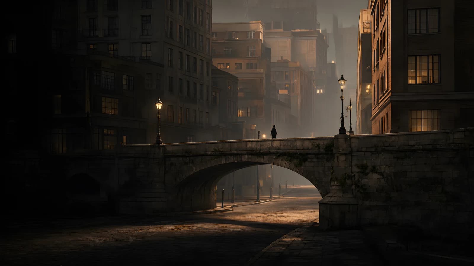Foggy City Bridge at Dusk