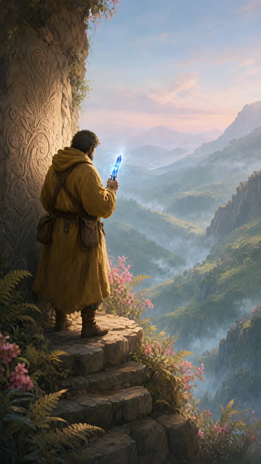 Hooded Figure with Glowing Blade