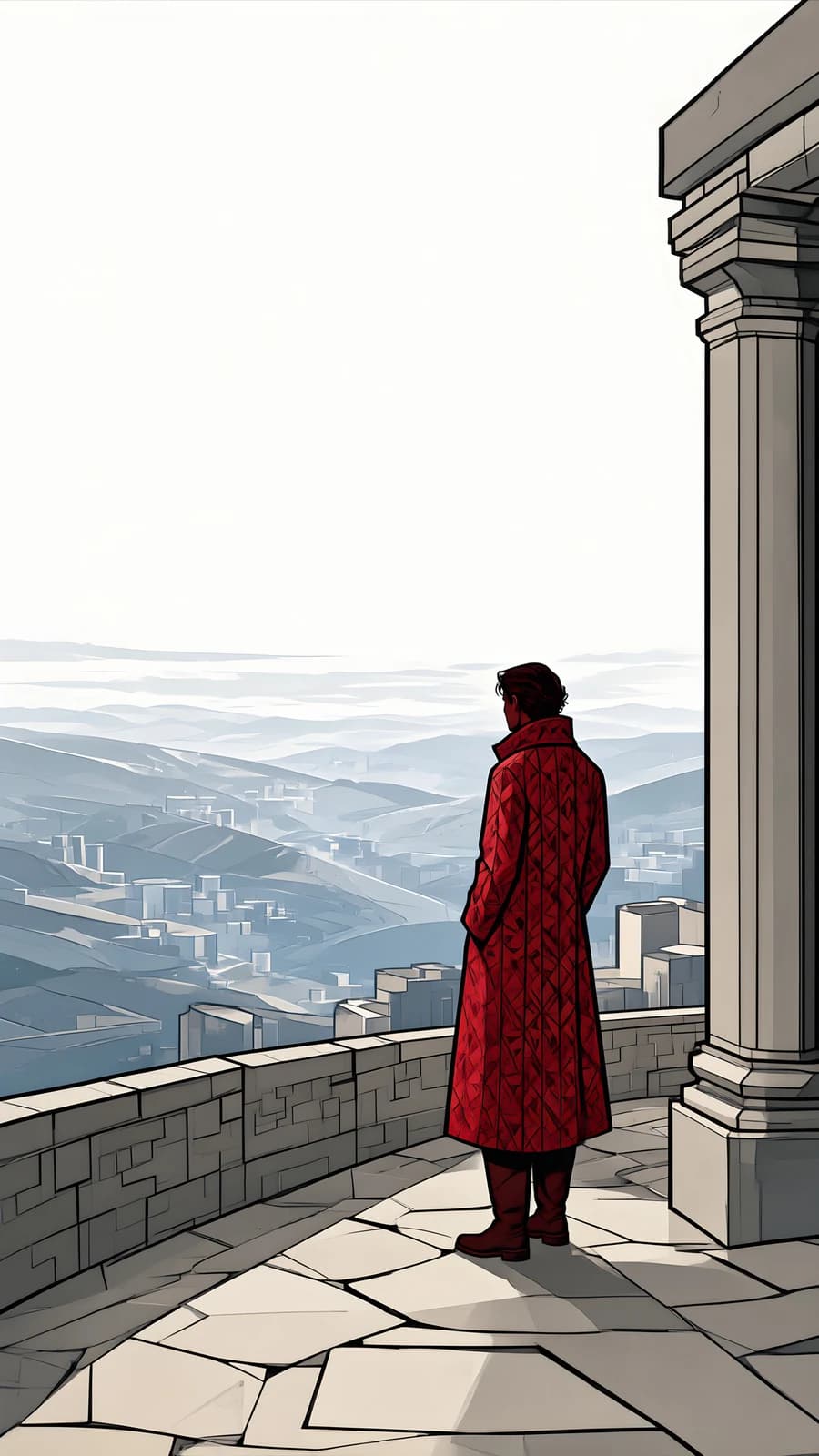 Figure in Red Coat on a Terrace