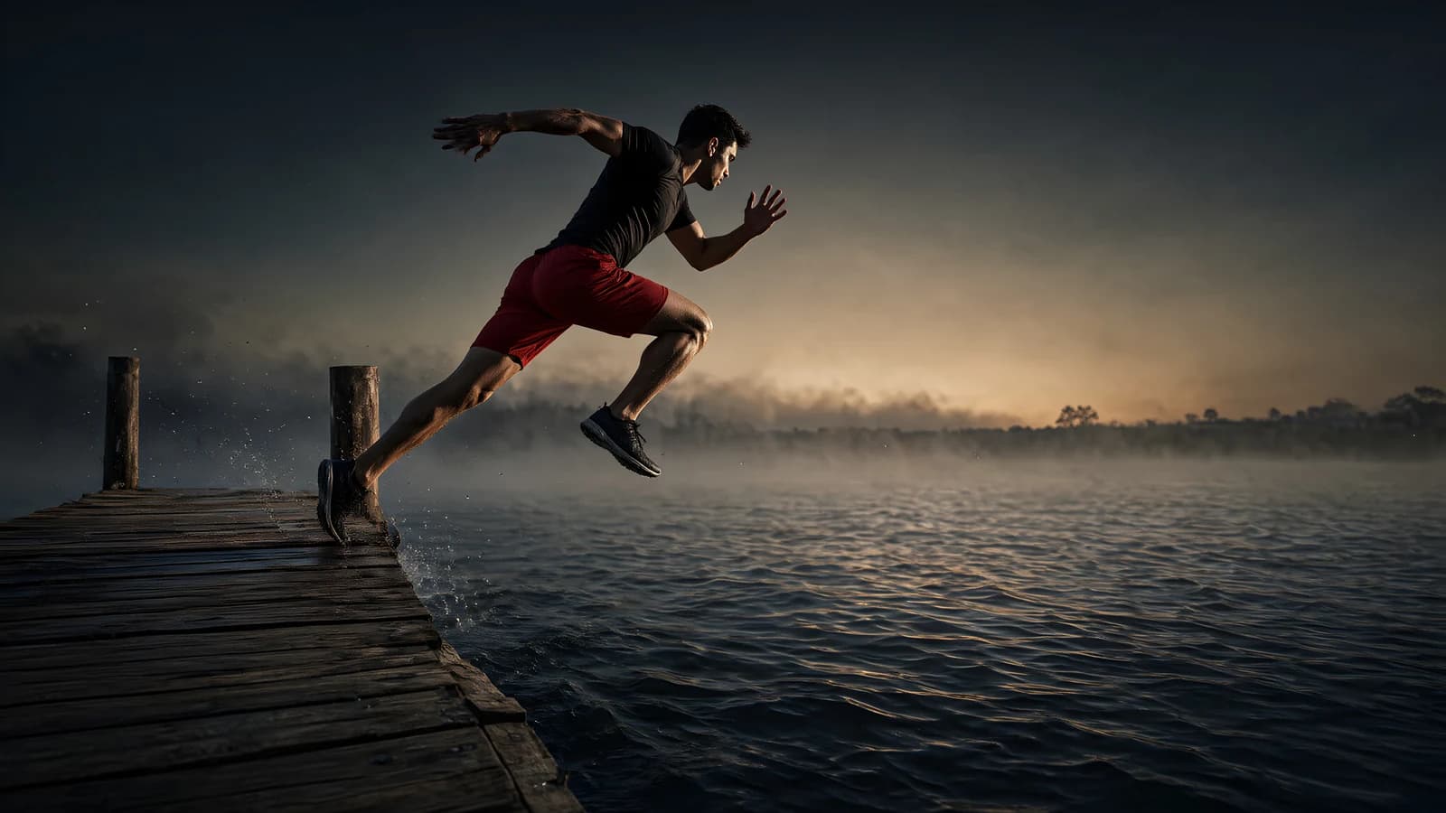 Runner Leaping from a Dock