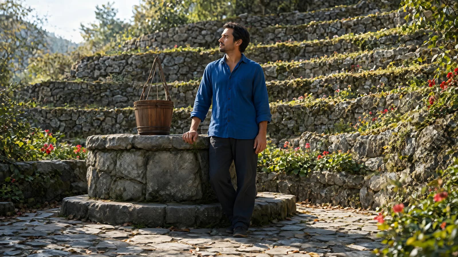 Man by a Stone Well