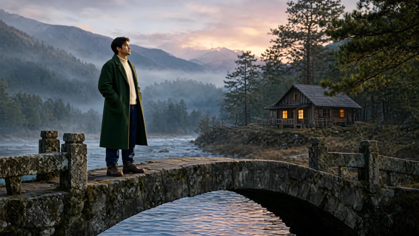 Man on a Stone Bridge
