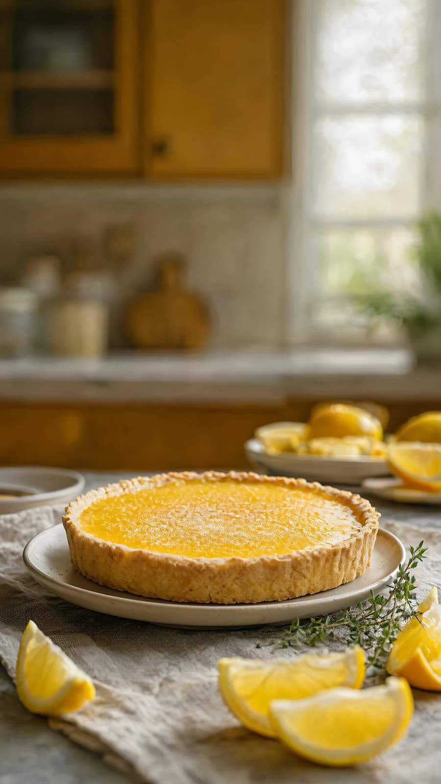 Lemon Tart on a Rustic Table