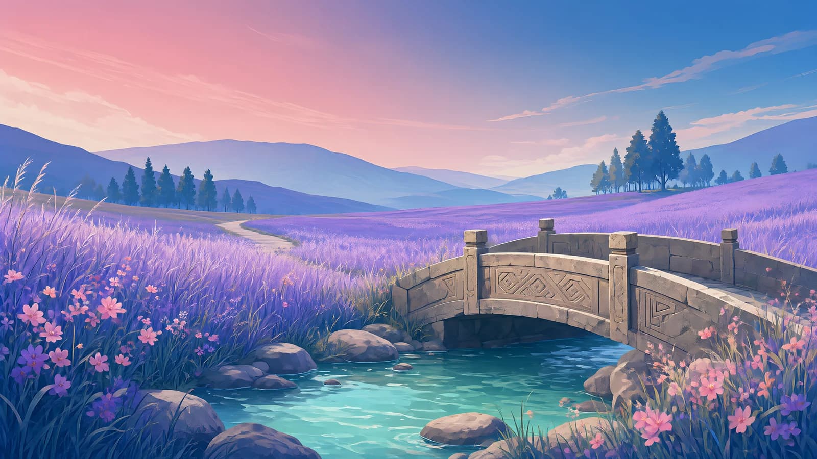 Stone Bridge in a Lavender Field