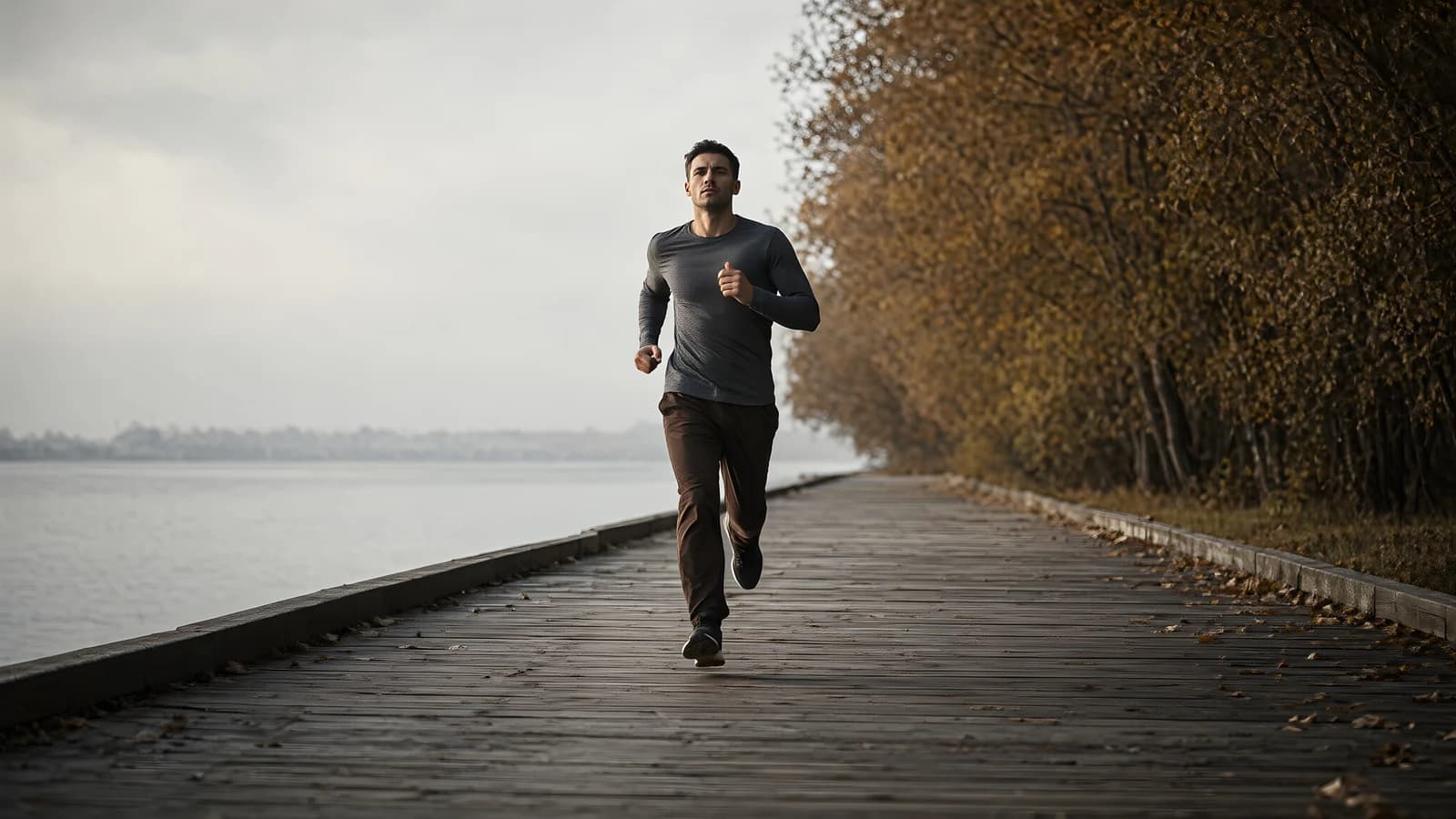 Man Running on a Boardwalk