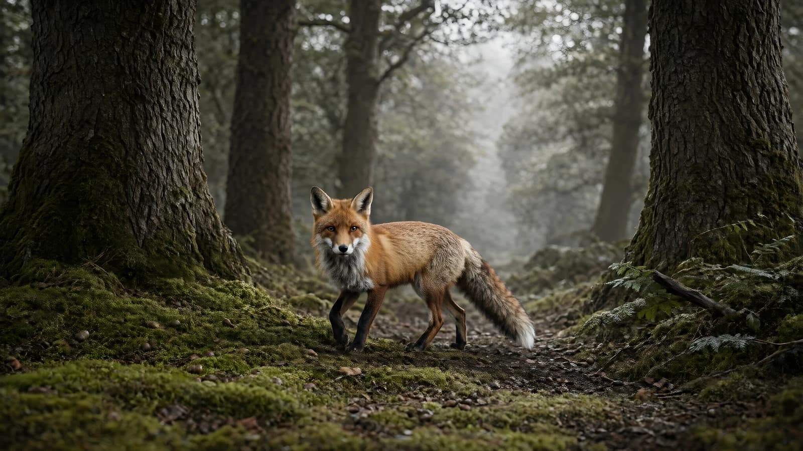 Red Fox in a Misty Forest