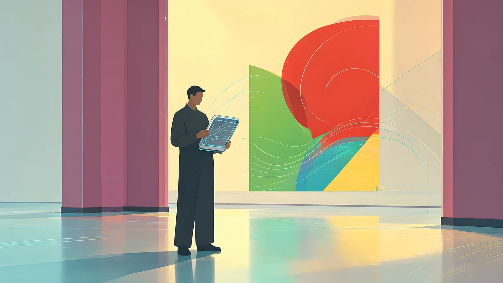 Man with Tablet in Gallery
