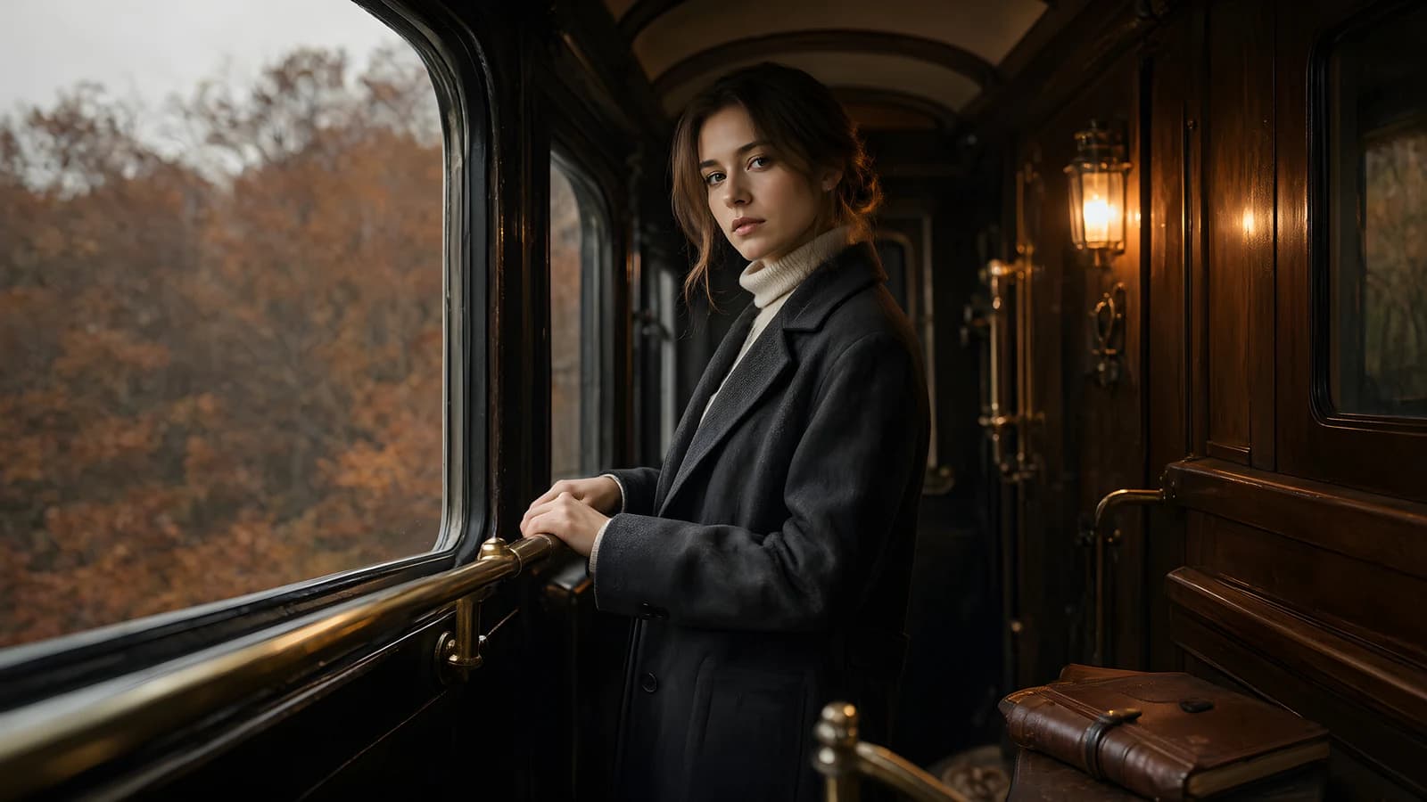 Woman in a Vintage Train Car