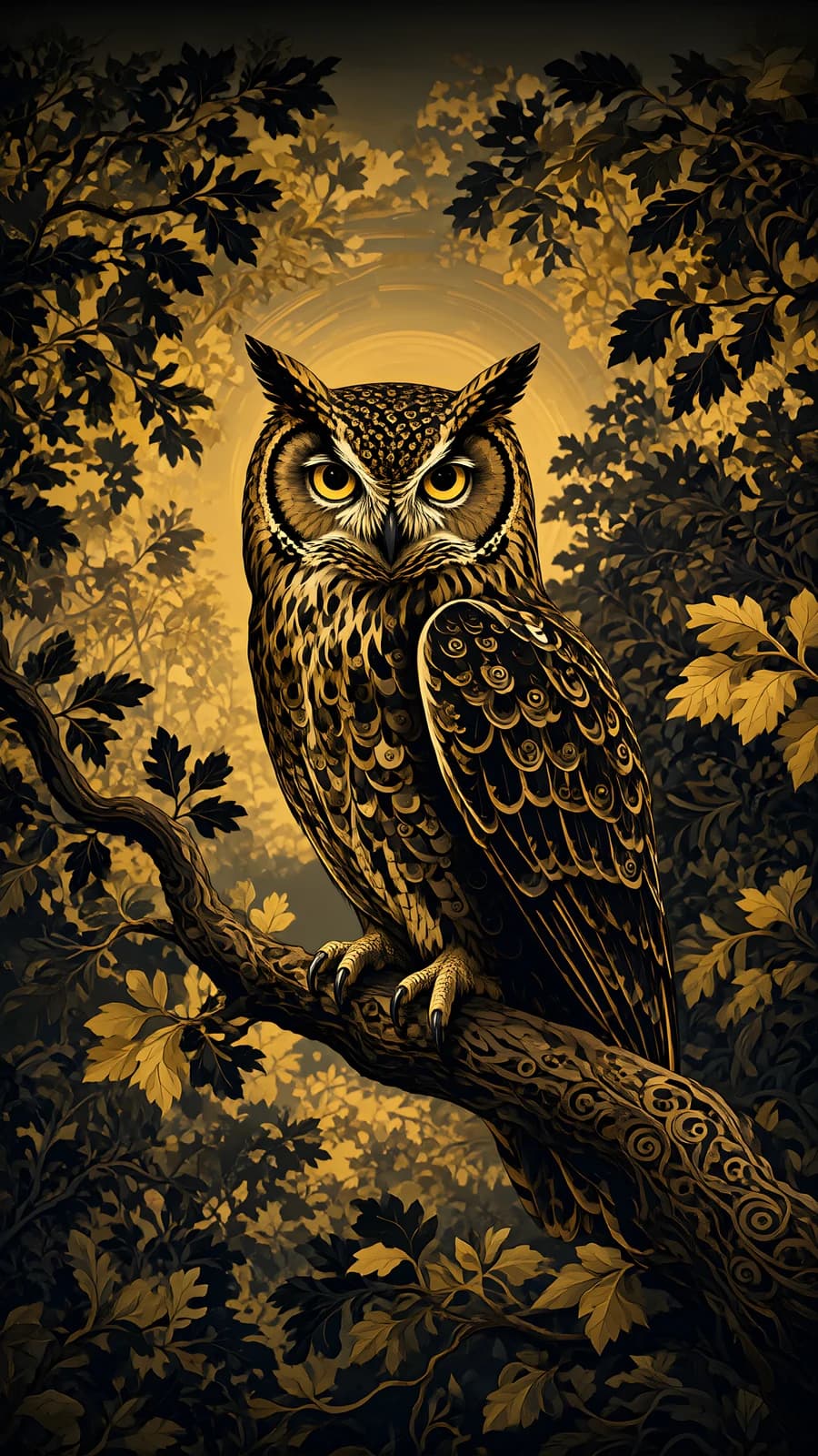 Golden Owl on Branch