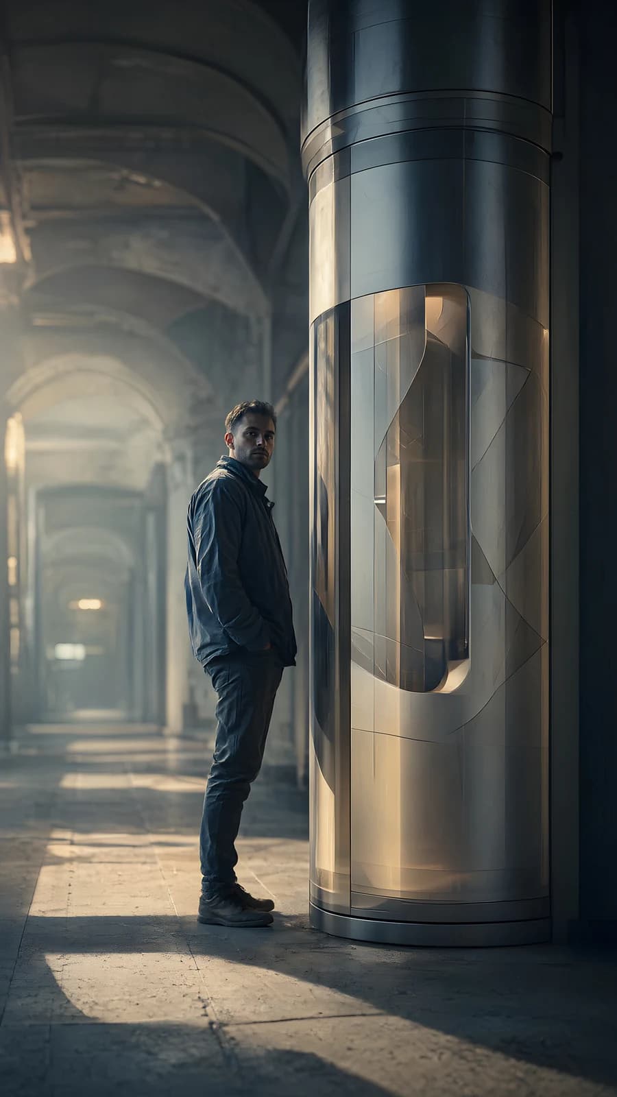 Man by a Pillar