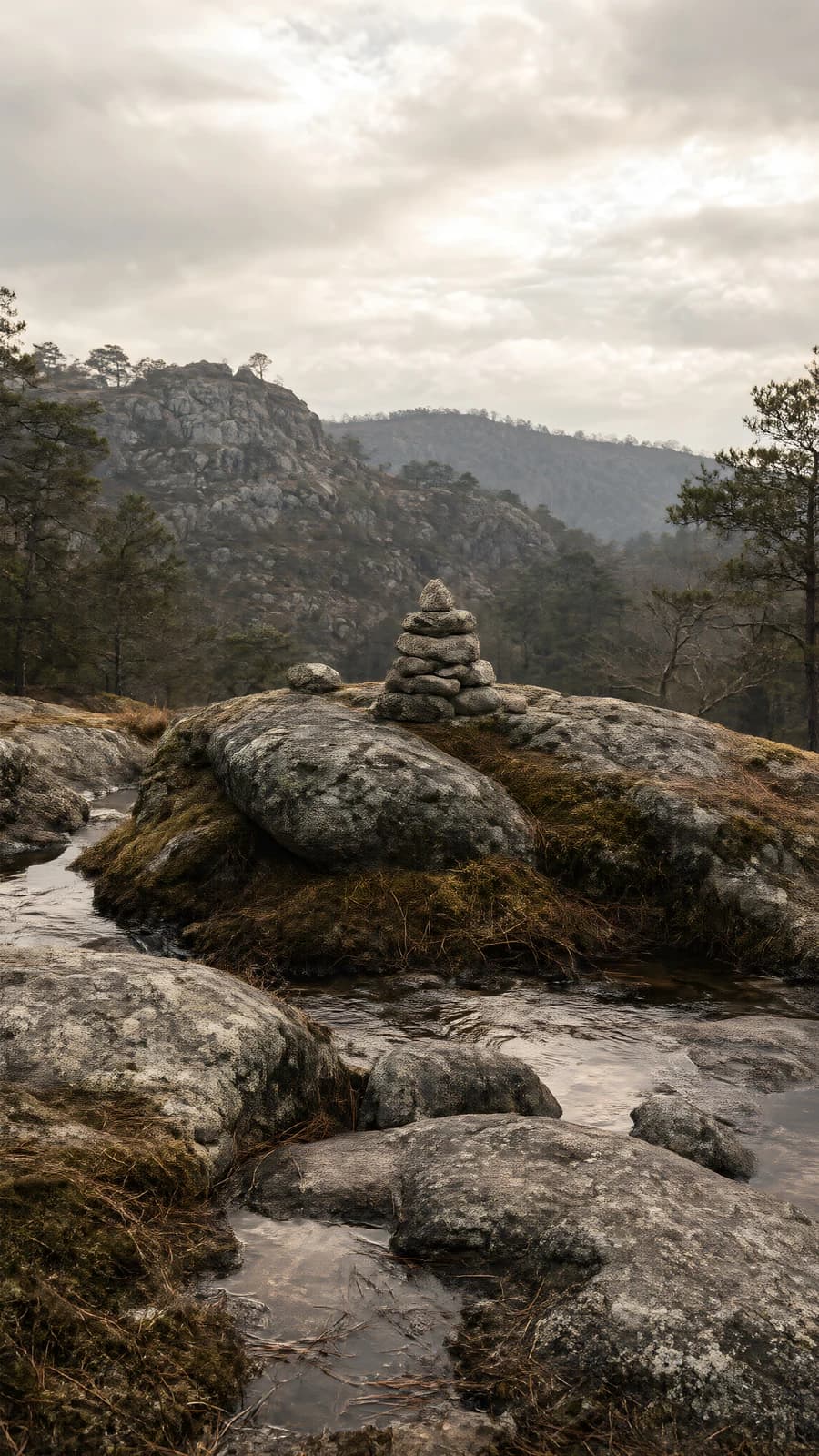 Rock Cairn in a Mountain Stream