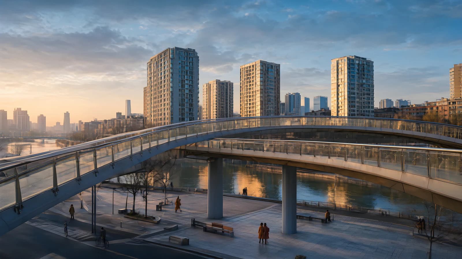 Modern Pedestrian Bridge Over a River