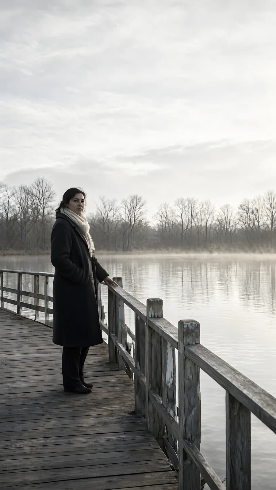 Woman on a Misty Pier