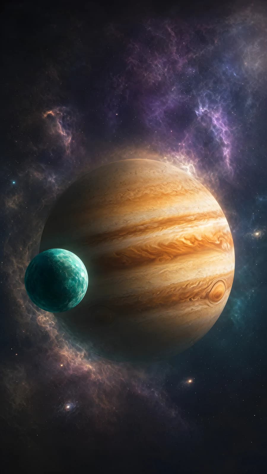 Gas Giant and Moon in Nebula