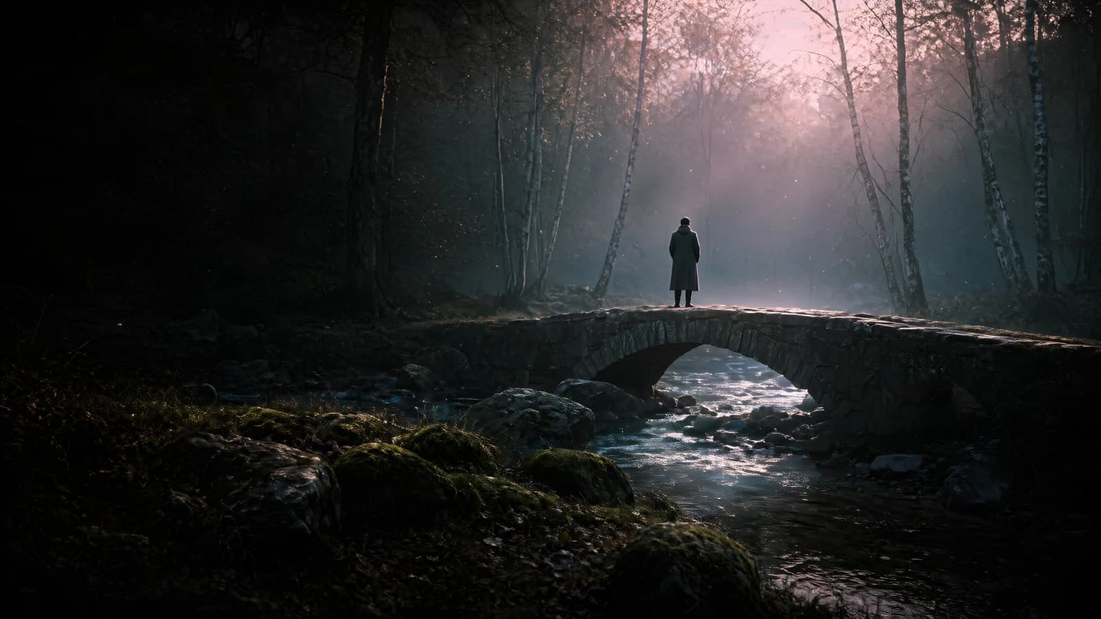 Silhouette on a Stone Bridge