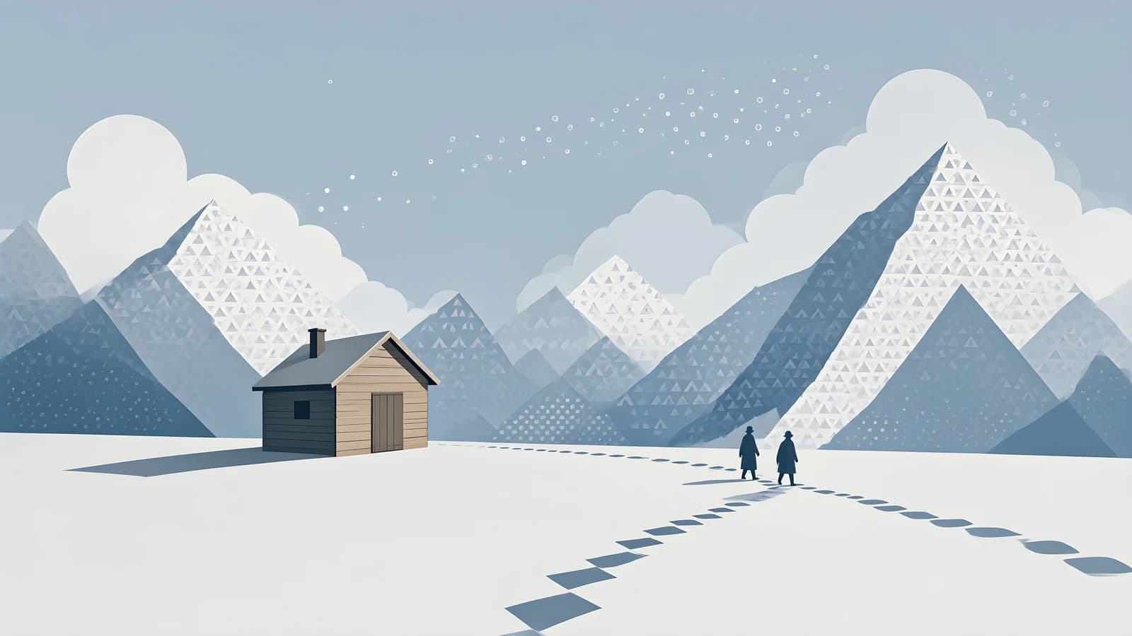 Winter Cabin and Hikers