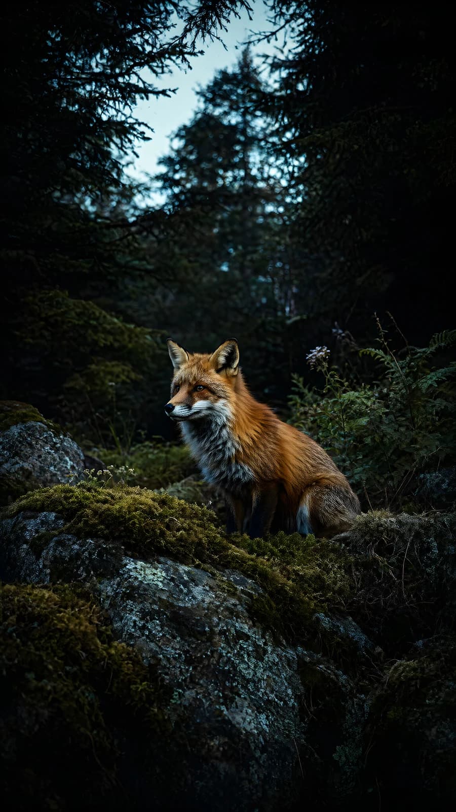 Red Fox in a Dark Forest