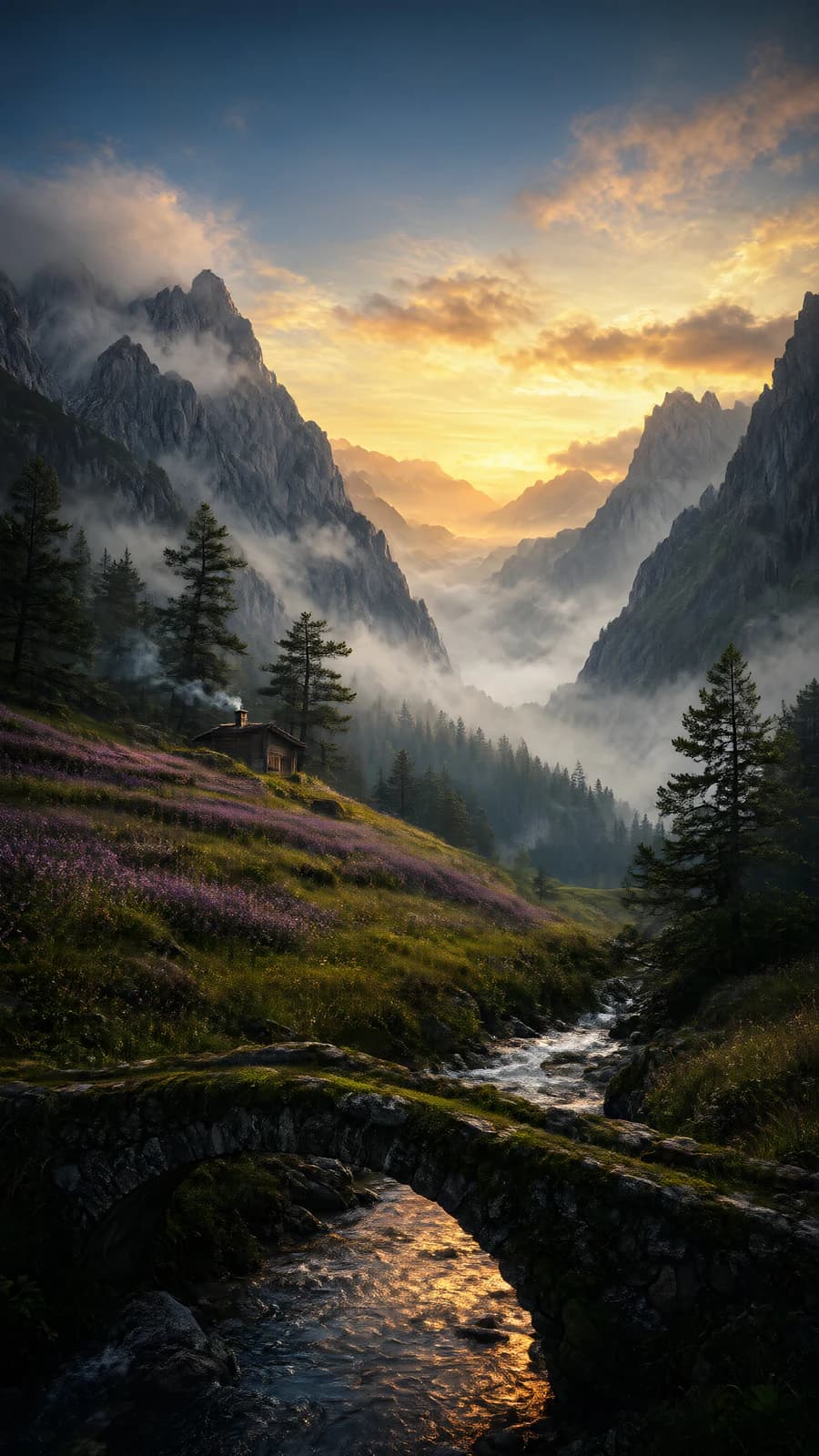 Mountain Valley at Sunset