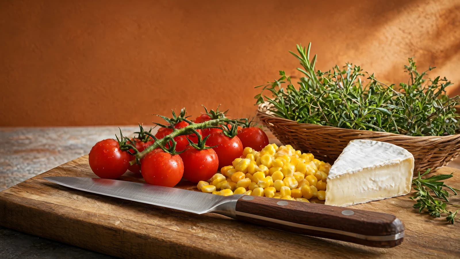 Fresh Ingredients on a Wooden Board