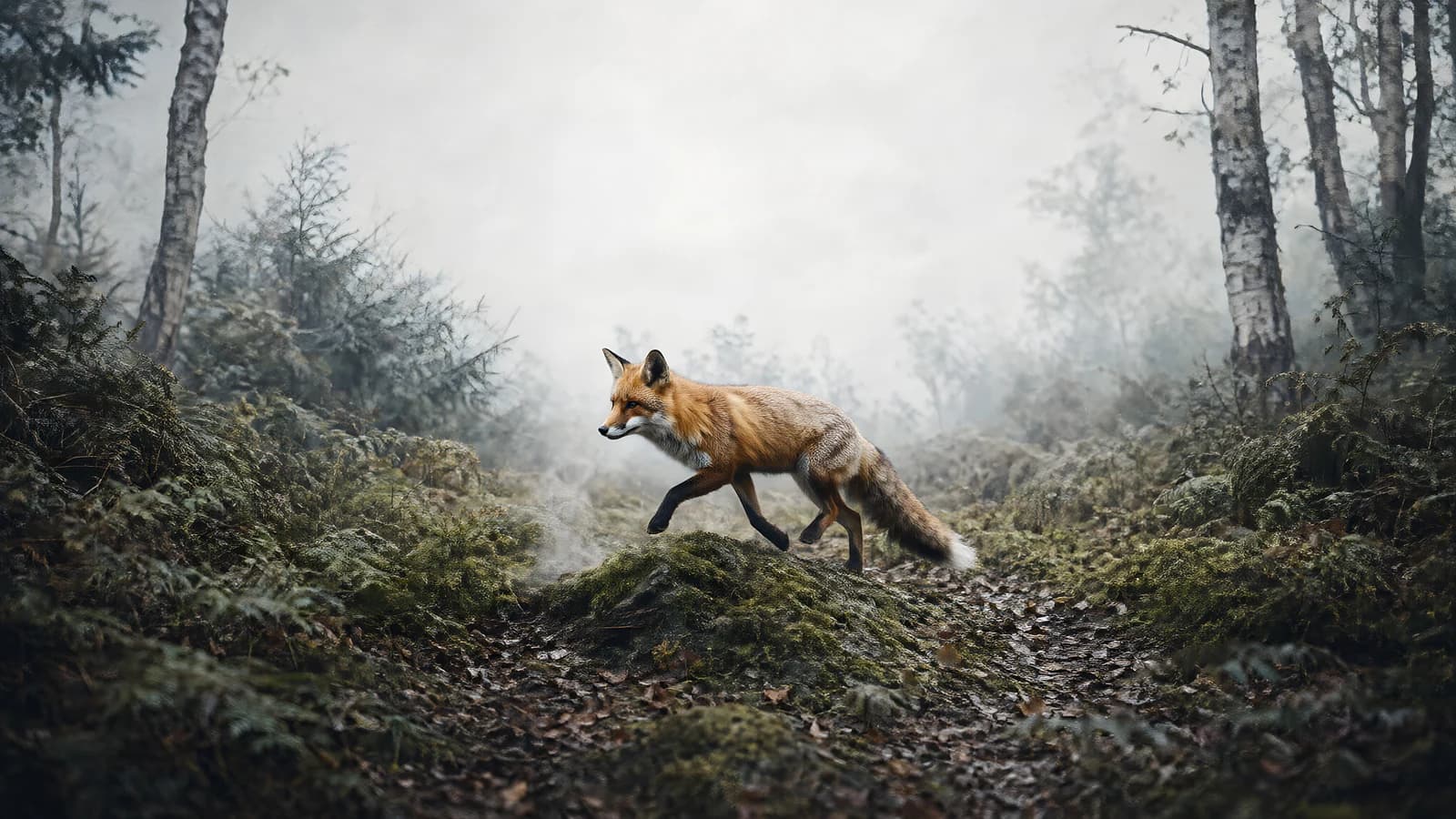 Fox in a Misty Forest