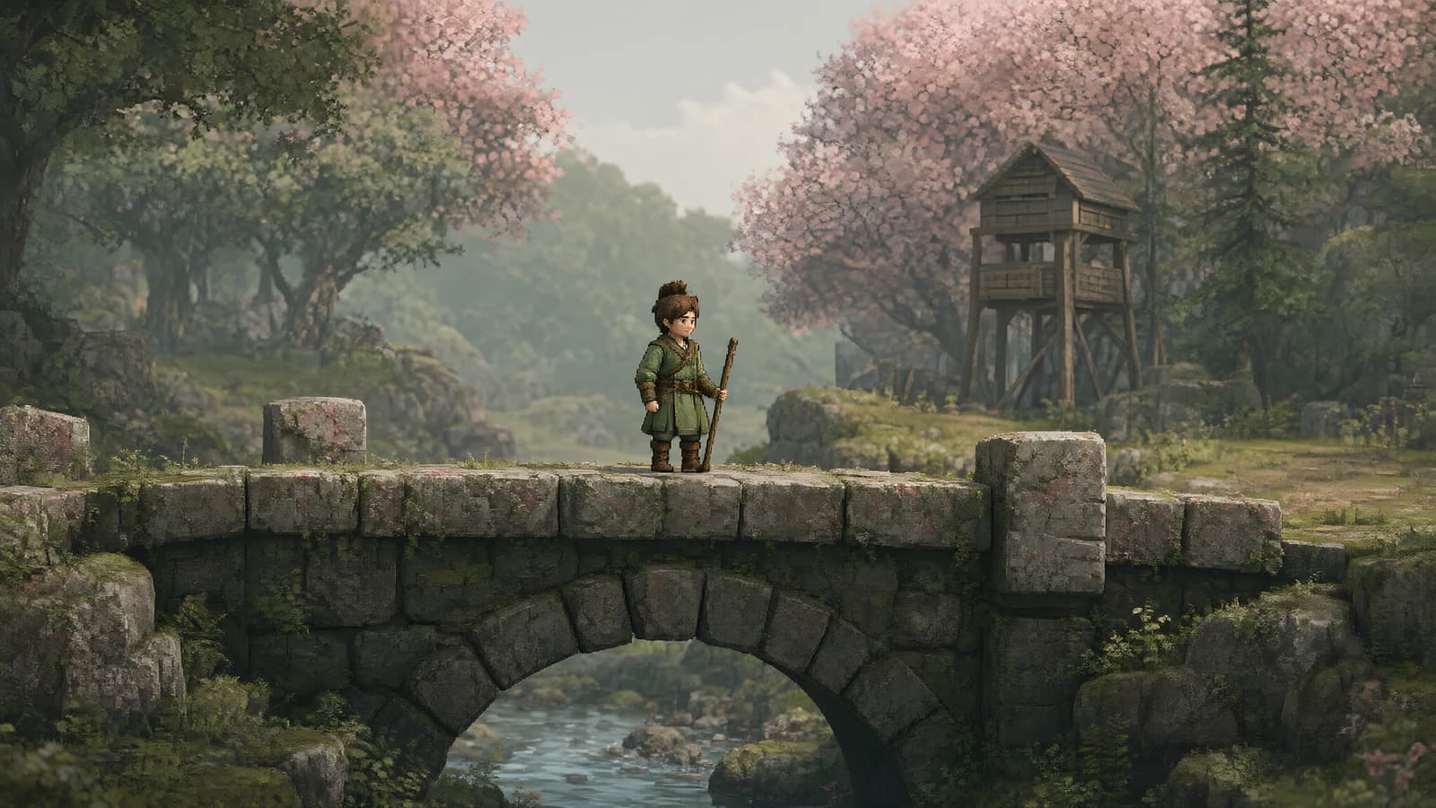 Boy on a Stone Bridge