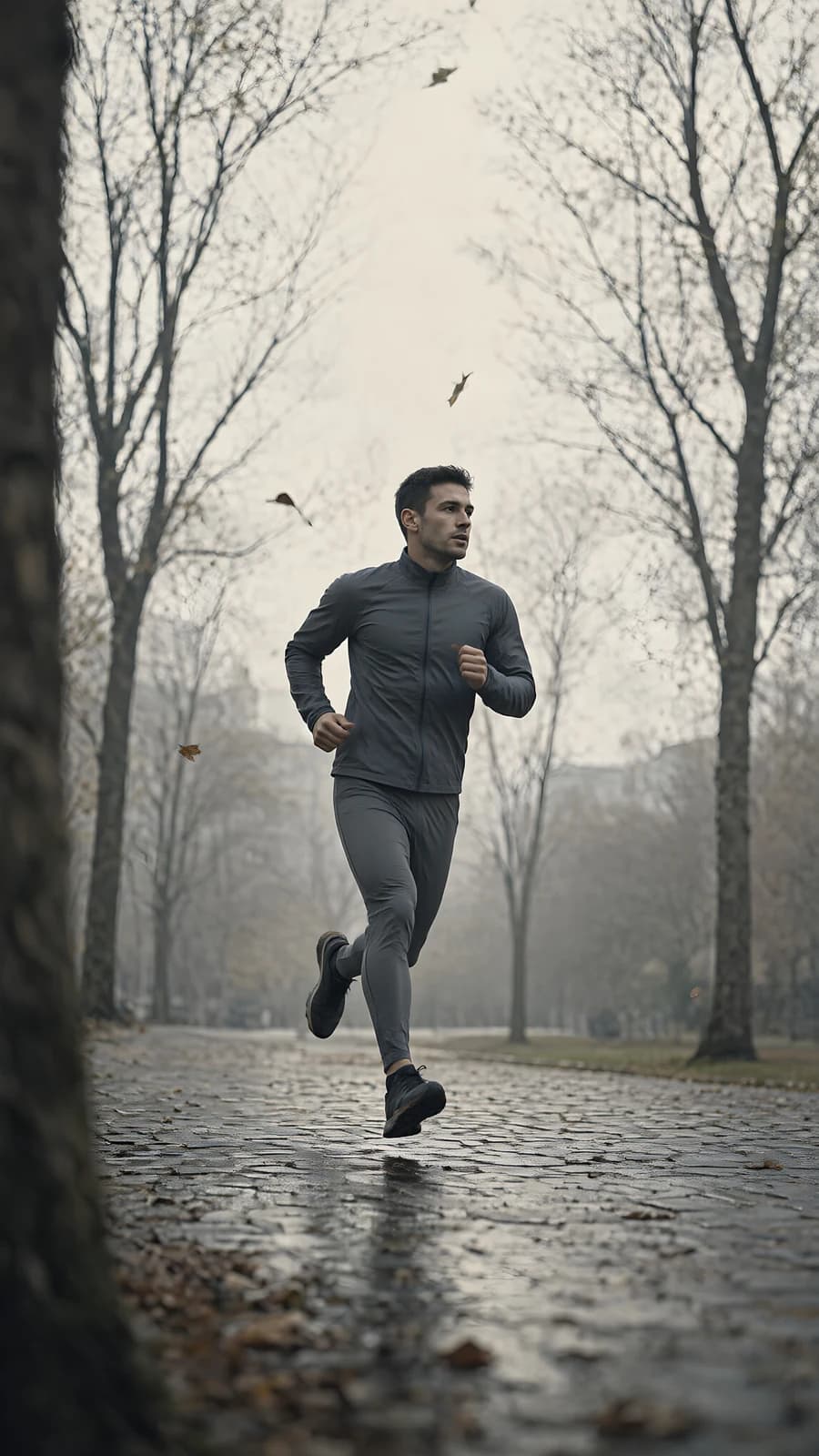 Man Running on a Wet Path