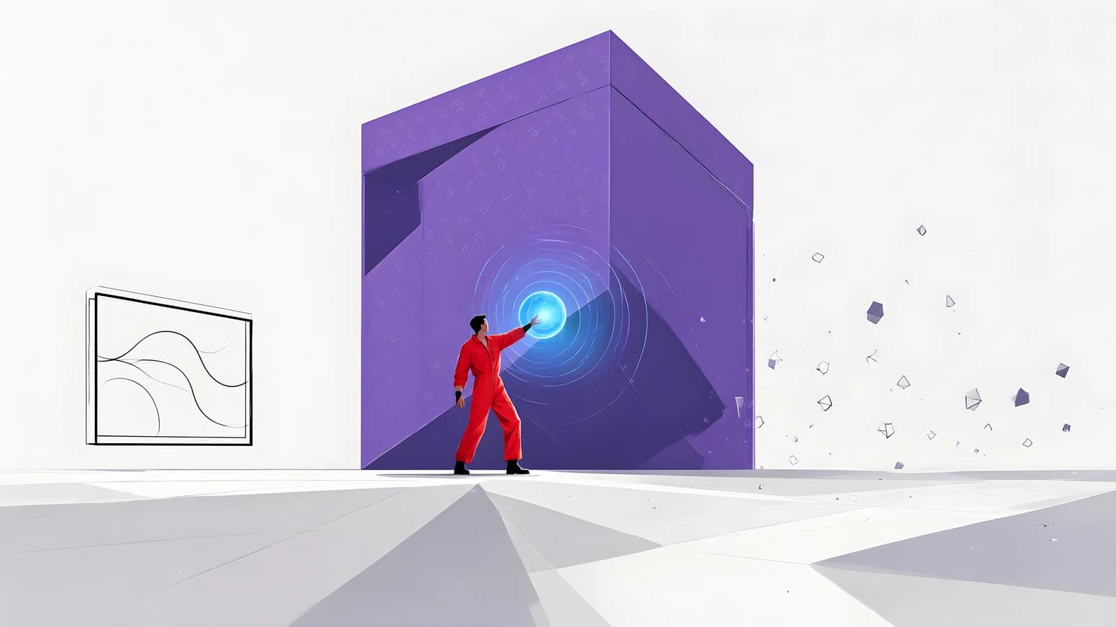 Figure in Red Suit Touching a Glowing Orb