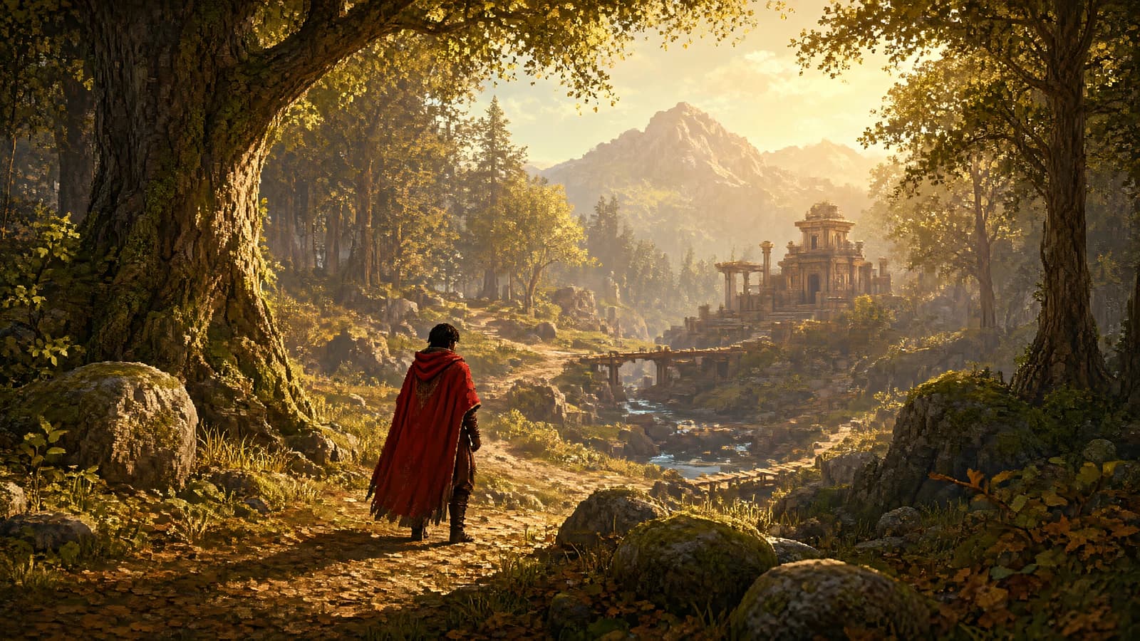 Traveler in a Golden Forest