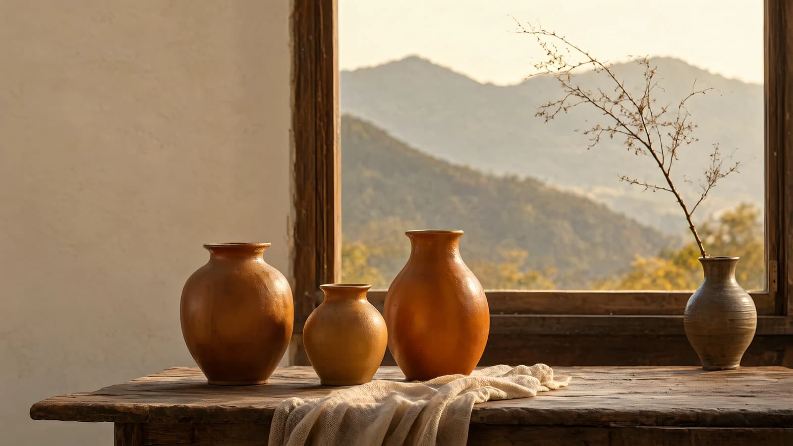 Original Windows Display Earthenware Vases by a Window - Wallpaper.art