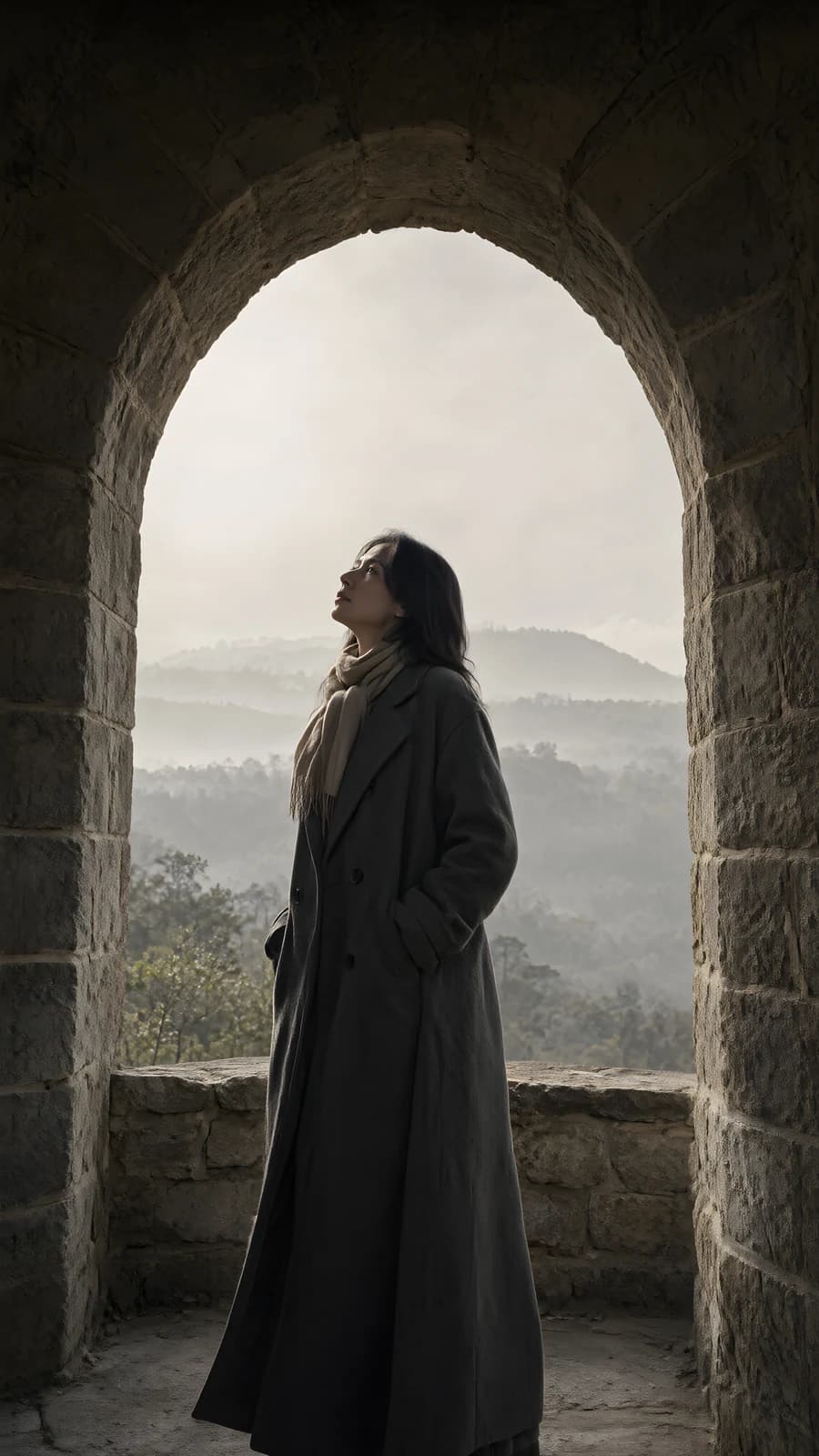 Stone Background Screen Woman in a Stone Archway - Wallpaper.art