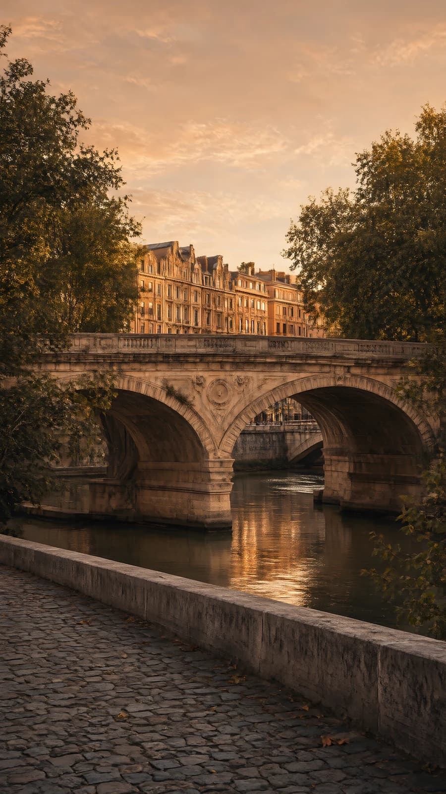 Stone Background Screen Stone Bridge at Sunset - Wallpaper.art