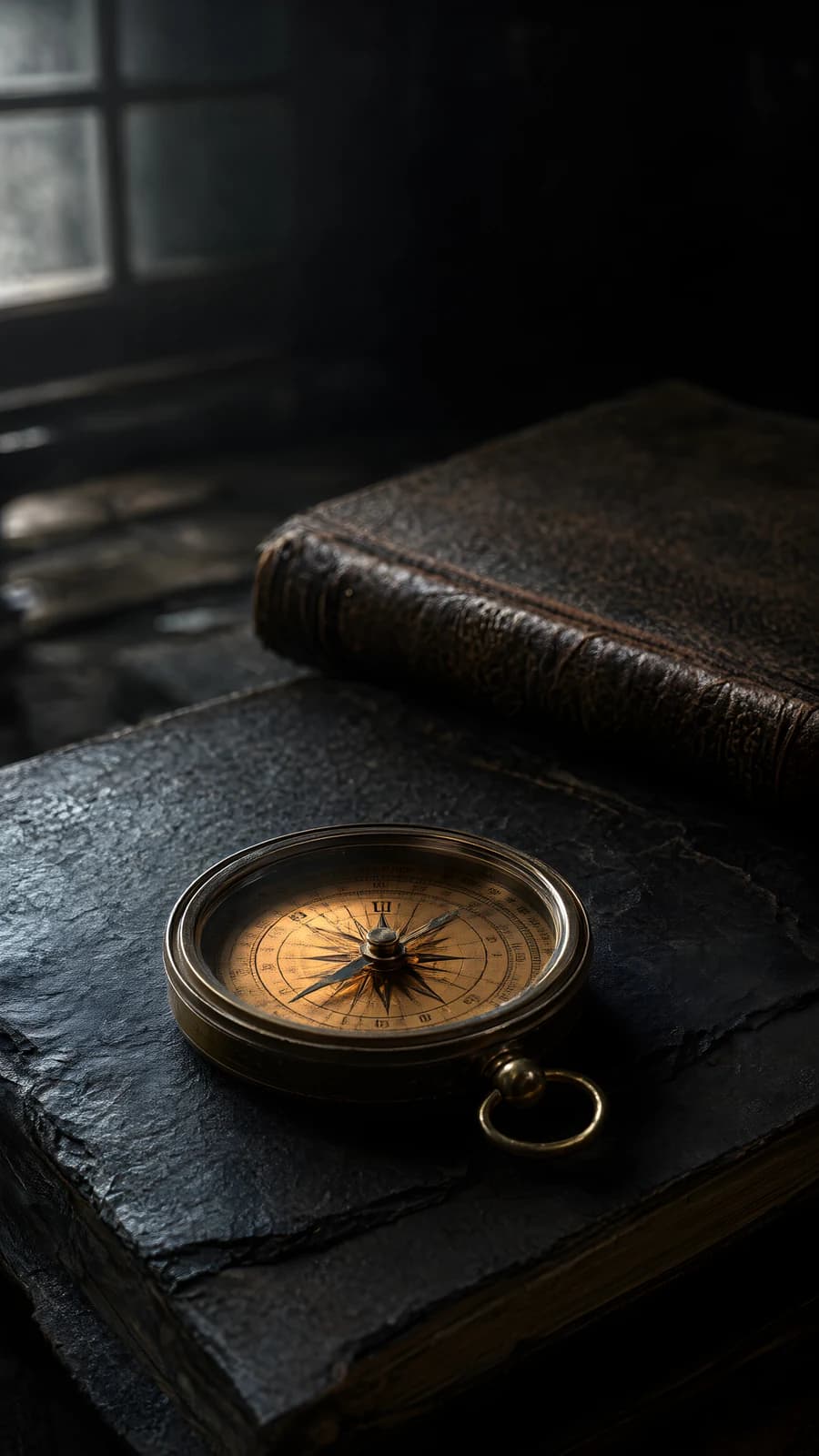 Original Windows Display Vintage Compass on Old Books - Wallpaper.art